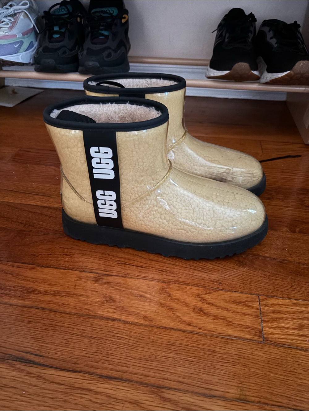 UGG womens Cream Glossy Shearling-Lined One Piece Boots